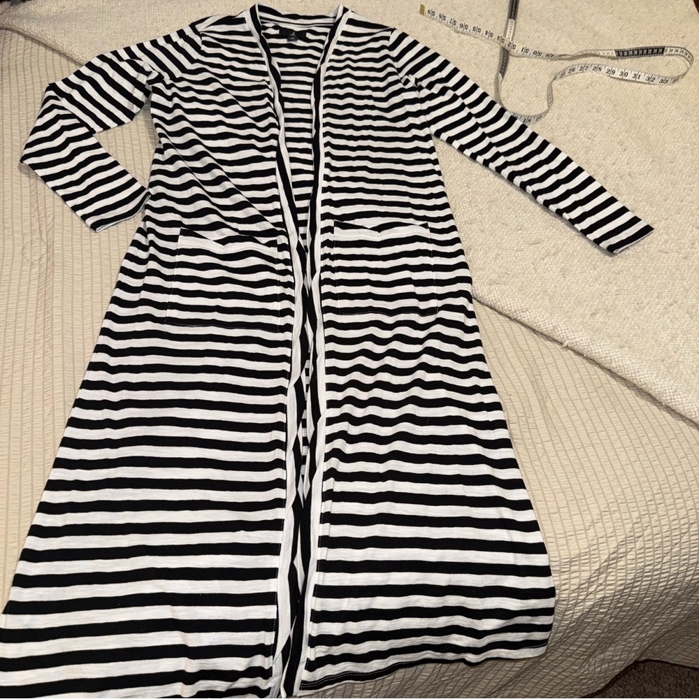 Jason Wu Black White Striped Open Cotton Duster xs